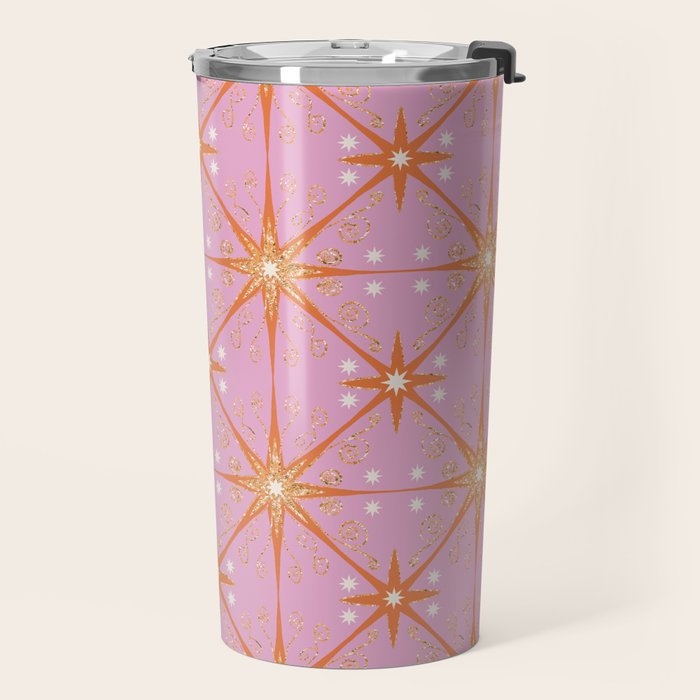 Elegant Gold Starburst on Pink Geometric Pattern Travel Mug Gallery Image 2