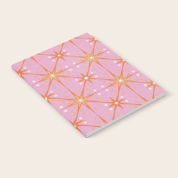 Elegant Gold Starburst on Pink Geometric Pattern Notebook Gallery Image 2