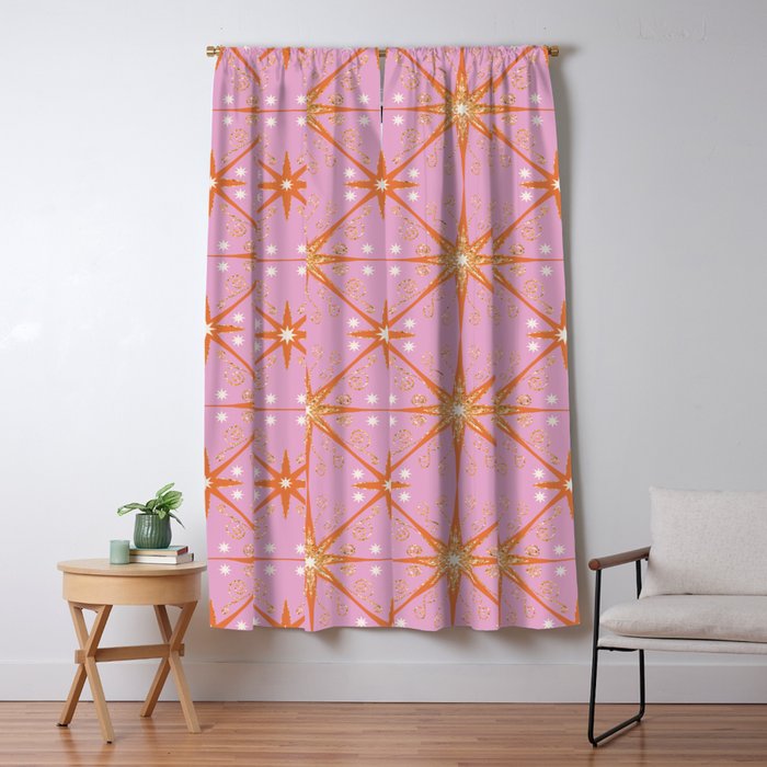 Elegant Gold Starburst on Pink Geometric Pattern Window Curtain Gallery Image 1