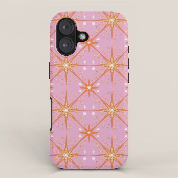 Elegant Gold Starburst on Pink Geometric Pattern iPhone Case Gallery Image 1