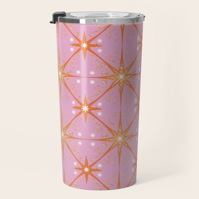 Elegant Gold Starburst on Pink Geometric Pattern Travel Mug Gallery Image 3