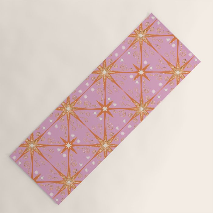 Elegant Gold Starburst on Pink Geometric Pattern Yoga Mat Gallery Image 1