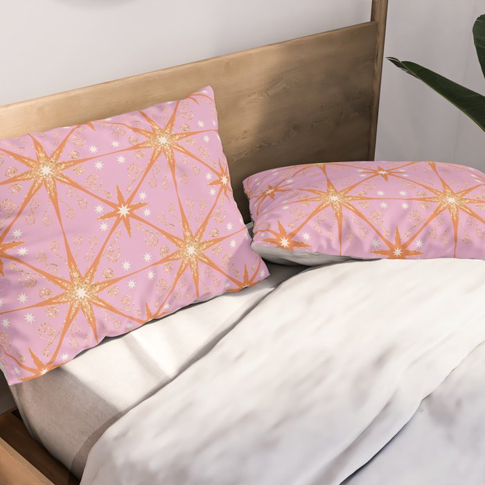 Elegant Gold Starburst on Pink Geometric Pattern Pillow Sham Gallery Image 2