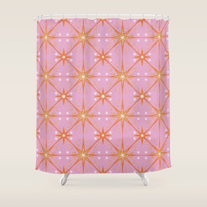 Elegant Gold Starburst on Pink Geometric Pattern Shower Curtain Gallery Image 1