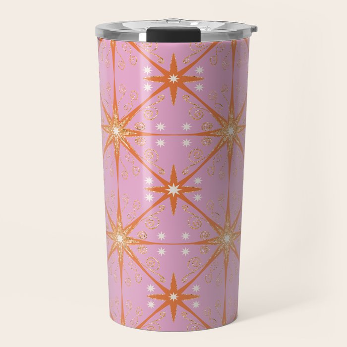 Elegant Gold Starburst on Pink Geometric Pattern Travel Mug Gallery Image 1
