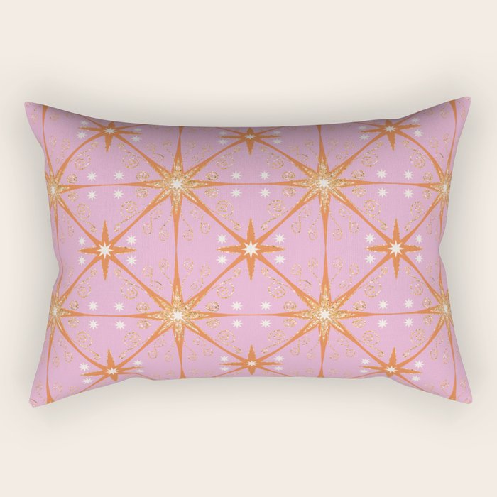 Elegant Gold Starburst on Pink Geometric Pattern Rectangular Pillow Gallery Image 1