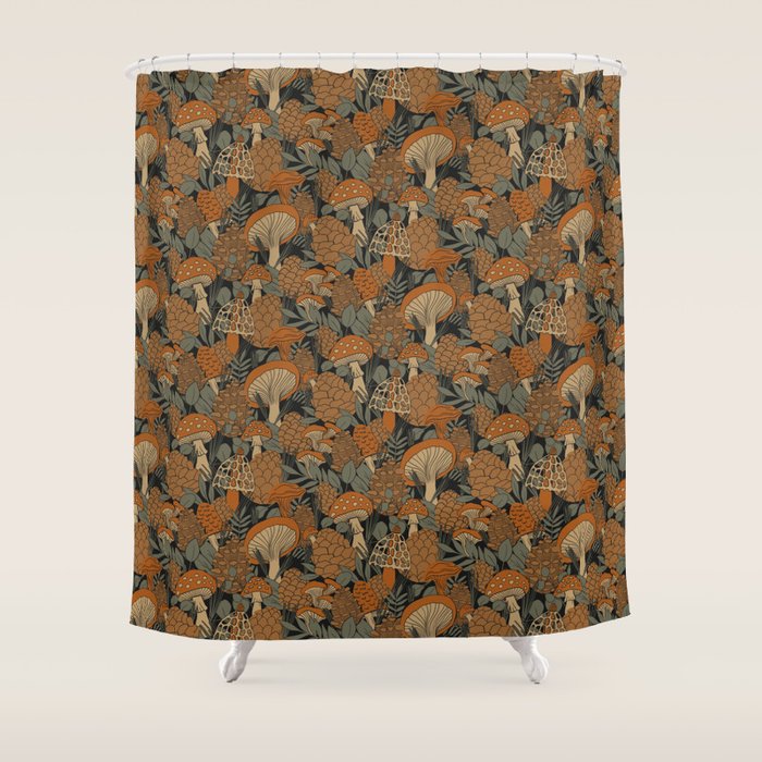 Autumn Mushrooms and Pinecones Shower Curtain Gallery Image 1