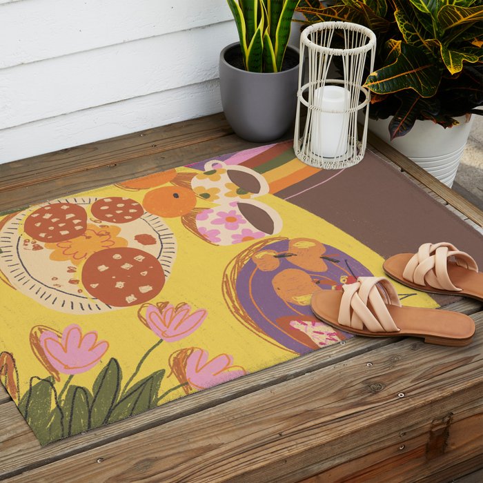 Yellow table Outdoor Rug Gallery Image 2