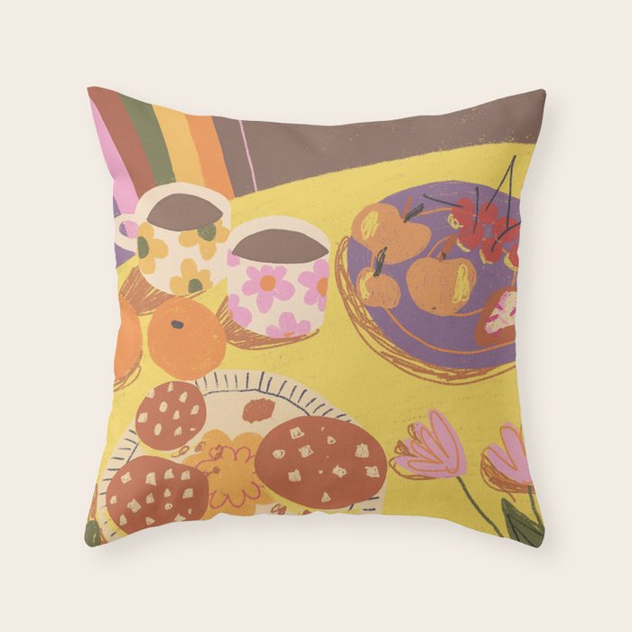 Yellow table Throw Pillow Gallery Image 1