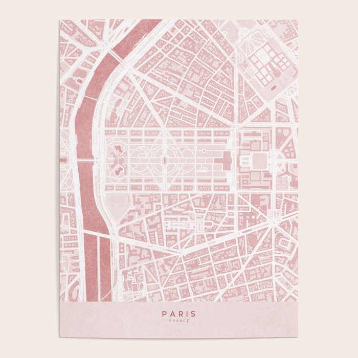 Pink map of Paris, Eiffel Tower Poster Gallery Image 4