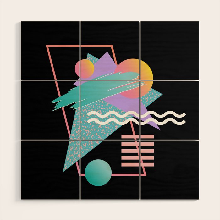 80s Retrowave Design - Memphis Pattern 135 Wood Wall Art Gallery Image 1