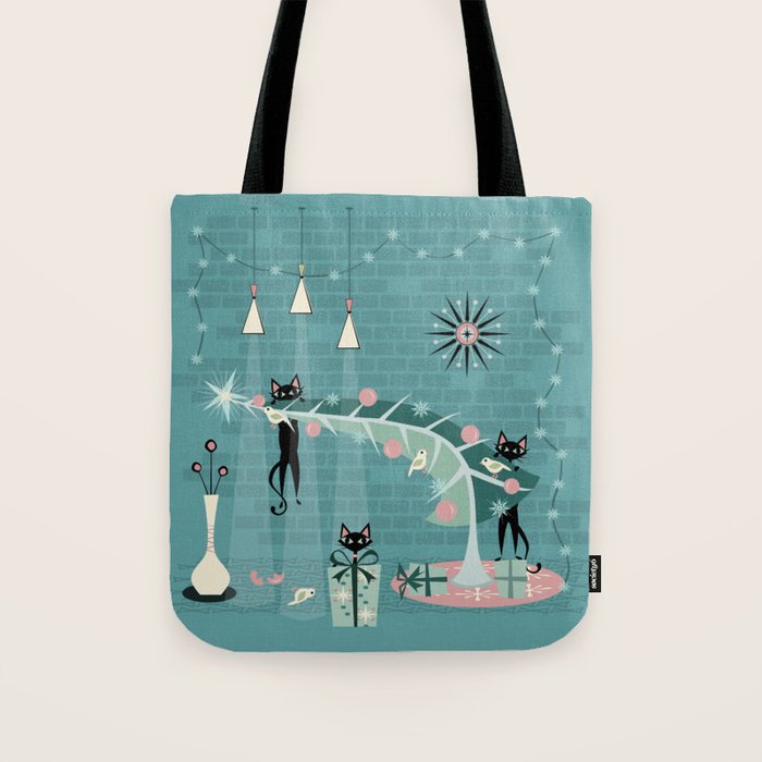 Retro Naughty Kitty Christmas Tote Bag Gallery Image 1