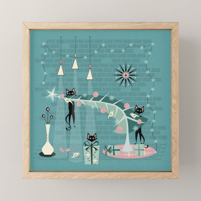 Retro Naughty Kitty Christmas Mini Art Print Gallery Image 1