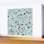 Mint Terrazzo, Eclectic Marble Texture Pattern, Colorful Neutral Pastel Illustration, Floor Tiles Wall Mural Gallery Image 2
