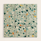 Mint Terrazzo, Eclectic Marble Texture Pattern, Colorful Neutral Pastel Illustration, Floor Tiles Wood Wall Art Gallery Image 1