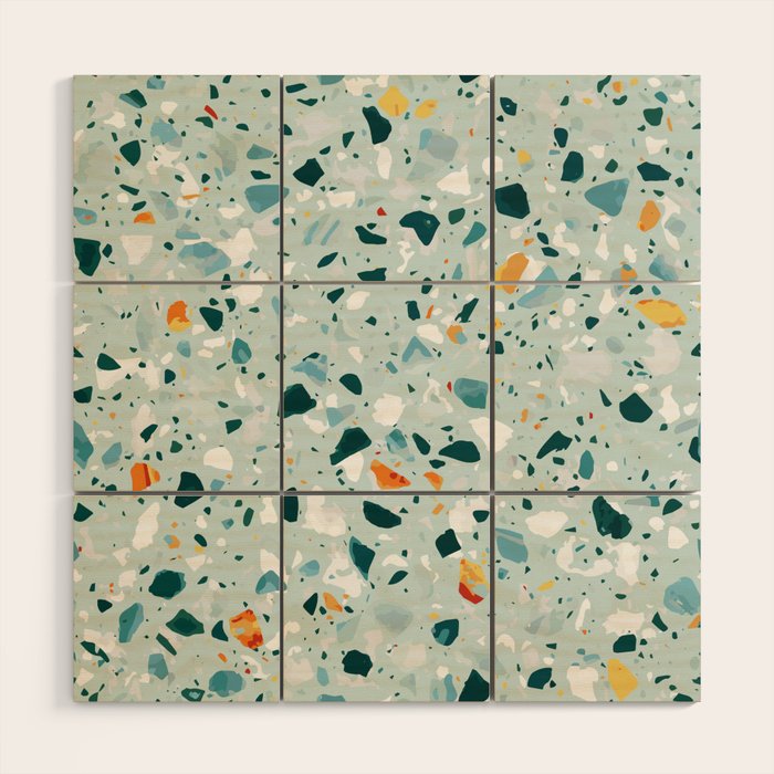 Mint Terrazzo, Eclectic Marble Texture Pattern, Colorful Neutral Pastel Illustration, Floor Tiles Wood Wall Art Gallery Image 1