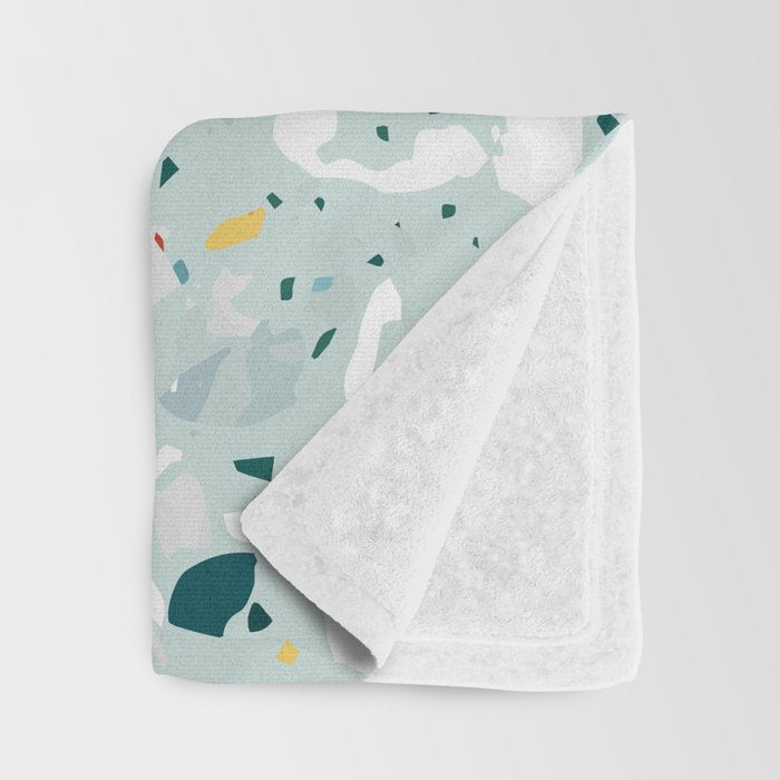 Mint Terrazzo, Eclectic Marble Texture Pattern, Colorful Neutral Pastel Illustration, Floor Tiles Throw Blanket Gallery Image 3