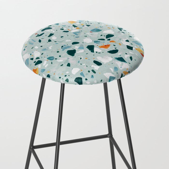Mint Terrazzo, Eclectic Marble Texture Pattern, Colorful Neutral Pastel Illustration, Floor Tiles Stool Gallery Image 2
