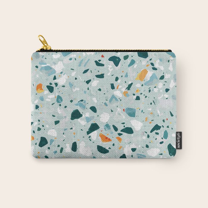 Mint Terrazzo, Eclectic Marble Texture Pattern, Colorful Neutral Pastel Illustration, Floor Tiles Carry All Pouch Gallery Image 1
