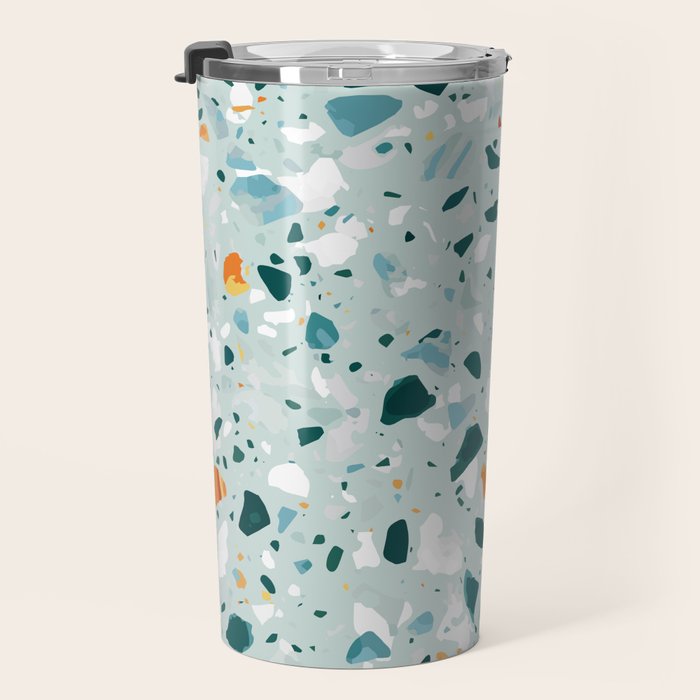 Mint Terrazzo, Eclectic Marble Texture Pattern, Colorful Neutral Pastel Illustration, Floor Tiles Travel Mug Gallery Image 3