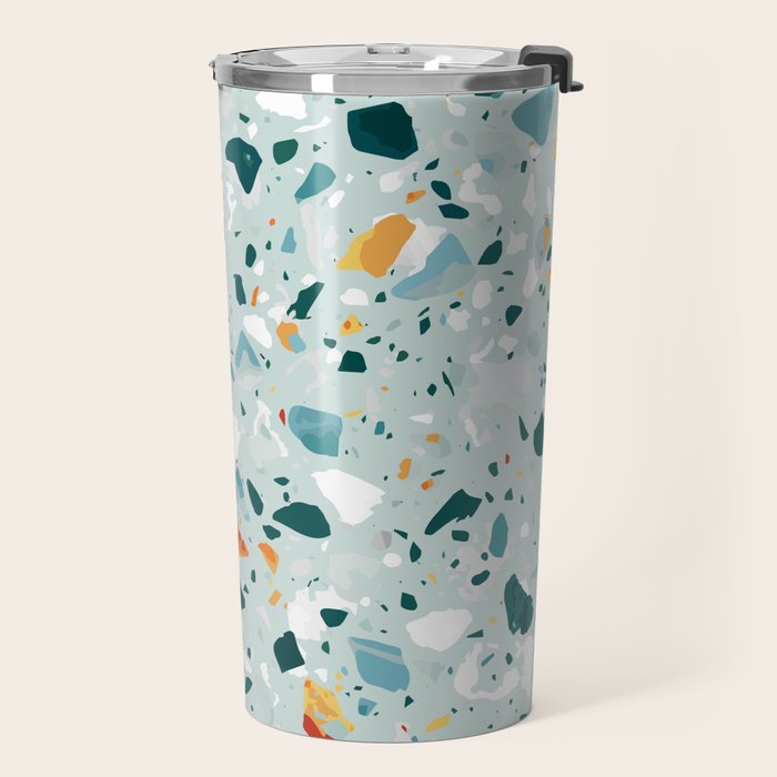 Mint Terrazzo, Eclectic Marble Texture Pattern, Colorful Neutral Pastel Illustration, Floor Tiles Travel Mug Gallery Image 2