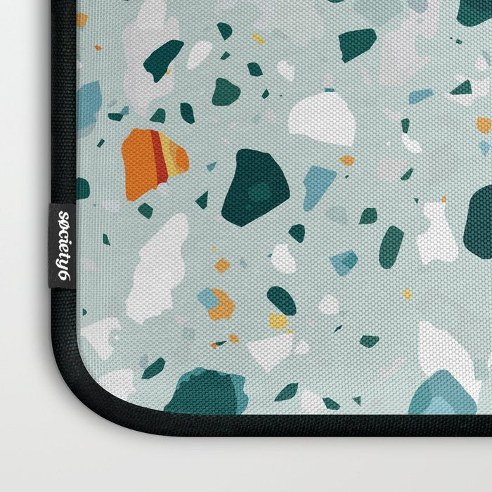 Mint Terrazzo, Eclectic Marble Texture Pattern, Colorful Neutral Pastel Illustration, Floor Tiles Laptop Sleeve Gallery Image 3