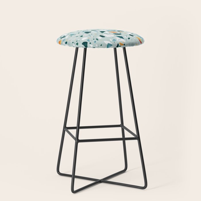 Mint Terrazzo, Eclectic Marble Texture Pattern, Colorful Neutral Pastel Illustration, Floor Tiles Stool Gallery Image 1