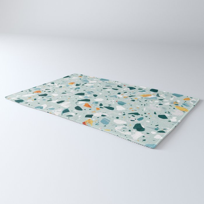Mint Terrazzo, Eclectic Marble Texture Pattern, Colorful Neutral Pastel Illustration, Floor Tiles Rug Gallery Image 3