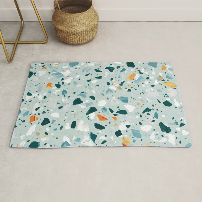 Mint Terrazzo, Eclectic Marble Texture Pattern, Colorful Neutral Pastel Illustration, Floor Tiles Rug Gallery Image 1