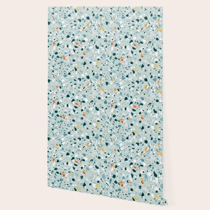 Mint Terrazzo, Eclectic Marble Texture Pattern, Colorful Neutral Pastel Illustration, Floor Tiles Wallpaper Gallery Image 2