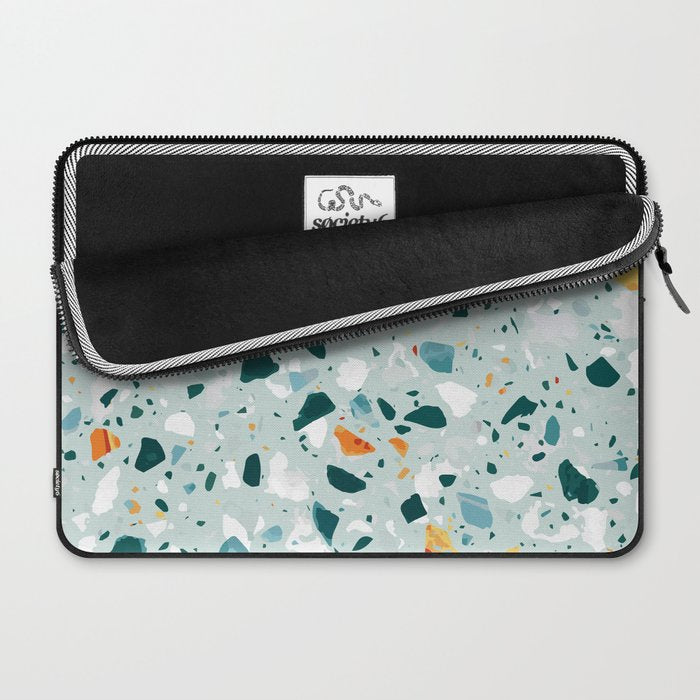 Mint Terrazzo, Eclectic Marble Texture Pattern, Colorful Neutral Pastel Illustration, Floor Tiles Laptop Sleeve Gallery Image 2