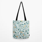 Mint Terrazzo, Eclectic Marble Texture Pattern, Colorful Neutral Pastel Illustration, Floor Tiles Tote Bag Gallery Image 2