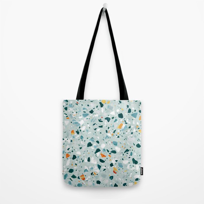 Mint Terrazzo, Eclectic Marble Texture Pattern, Colorful Neutral Pastel Illustration, Floor Tiles Tote Bag Gallery Image 2