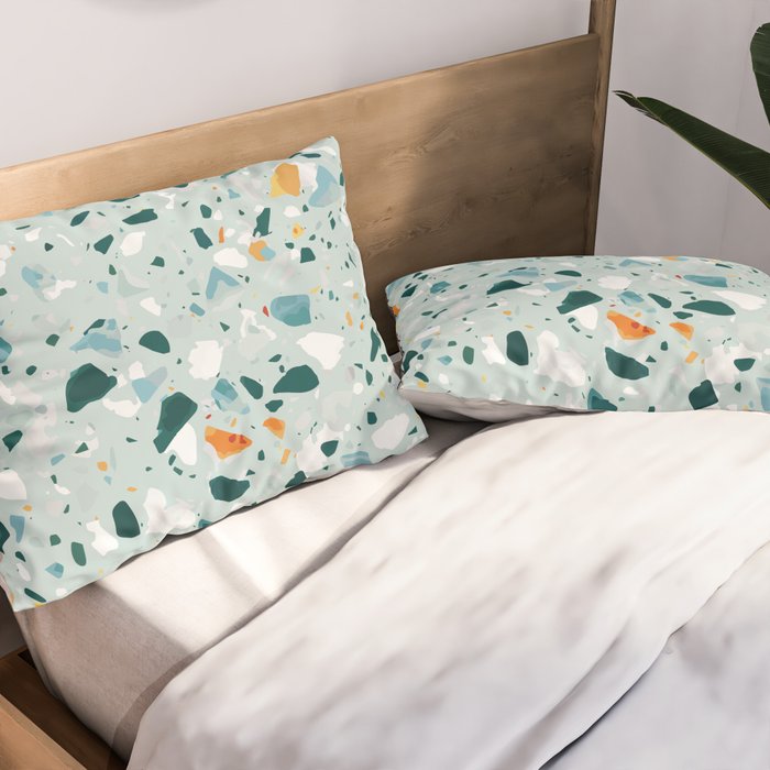 Mint Terrazzo, Eclectic Marble Texture Pattern, Colorful Neutral Pastel Illustration, Floor Tiles Pillow Sham Gallery Image 2