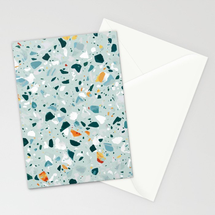 Mint Terrazzo, Eclectic Marble Texture Pattern, Colorful Neutral Pastel Illustration, Floor Tiles Stationery Card Gallery Image 2