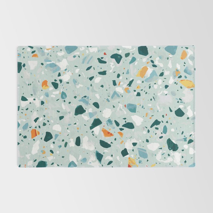 Mint Terrazzo, Eclectic Marble Texture Pattern, Colorful Neutral Pastel Illustration, Floor Tiles Rug Gallery Image 2