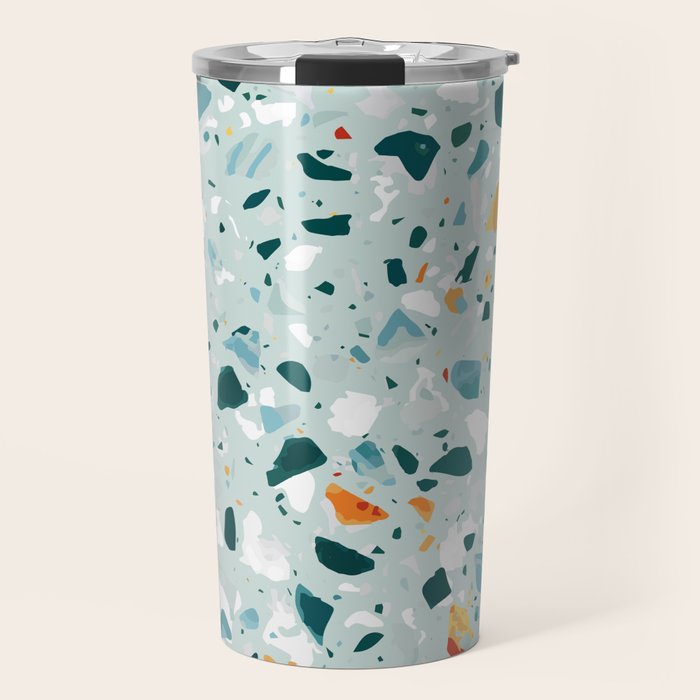 Mint Terrazzo, Eclectic Marble Texture Pattern, Colorful Neutral Pastel Illustration, Floor Tiles Travel Mug Gallery Image 1