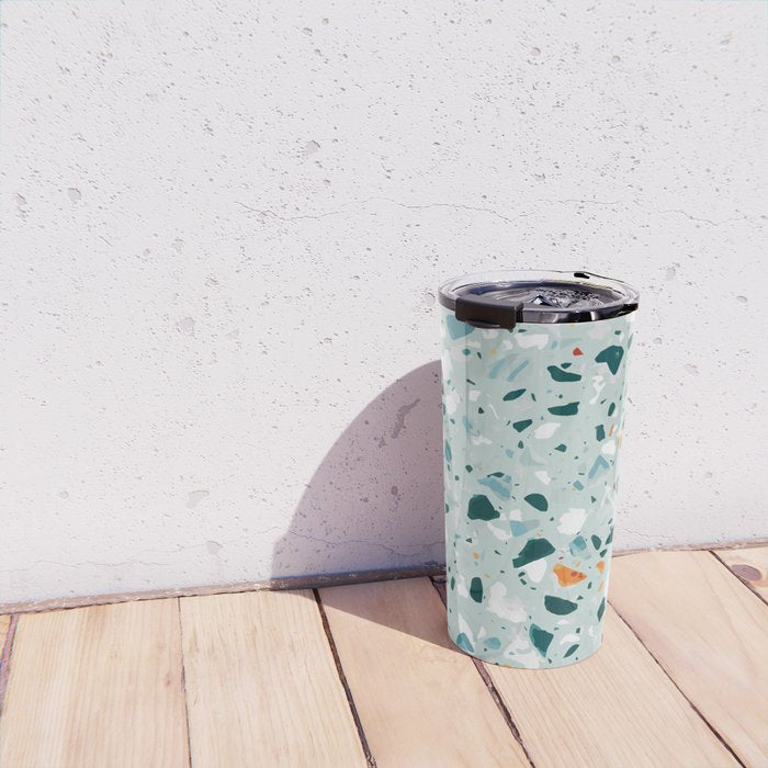 Mint Terrazzo, Eclectic Marble Texture Pattern, Colorful Neutral Pastel Illustration, Floor Tiles Travel Mug Gallery Image 4