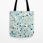 Mint Terrazzo, Eclectic Marble Texture Pattern, Colorful Neutral Pastel Illustration, Floor Tiles Tote Bag Gallery Image 1