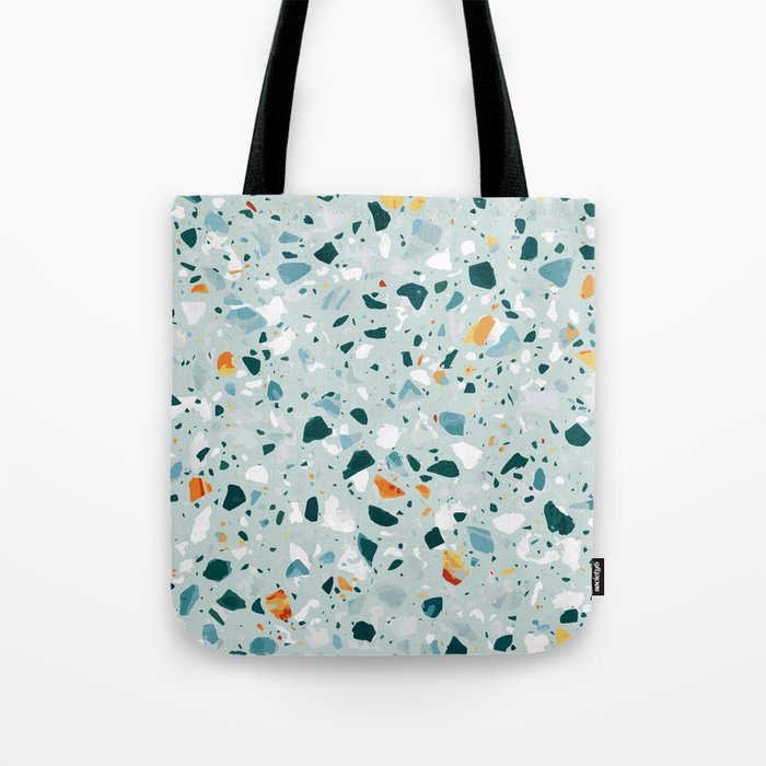 Mint Terrazzo, Eclectic Marble Texture Pattern, Colorful Neutral Pastel Illustration, Floor Tiles Tote Bag Gallery Image 1
