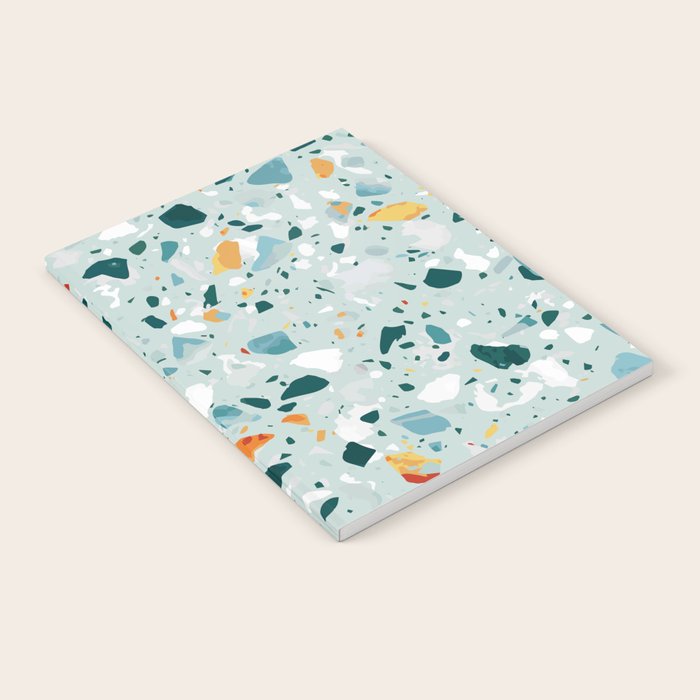 Mint Terrazzo, Eclectic Marble Texture Pattern, Colorful Neutral Pastel Illustration, Floor Tiles Notebook Gallery Image 1