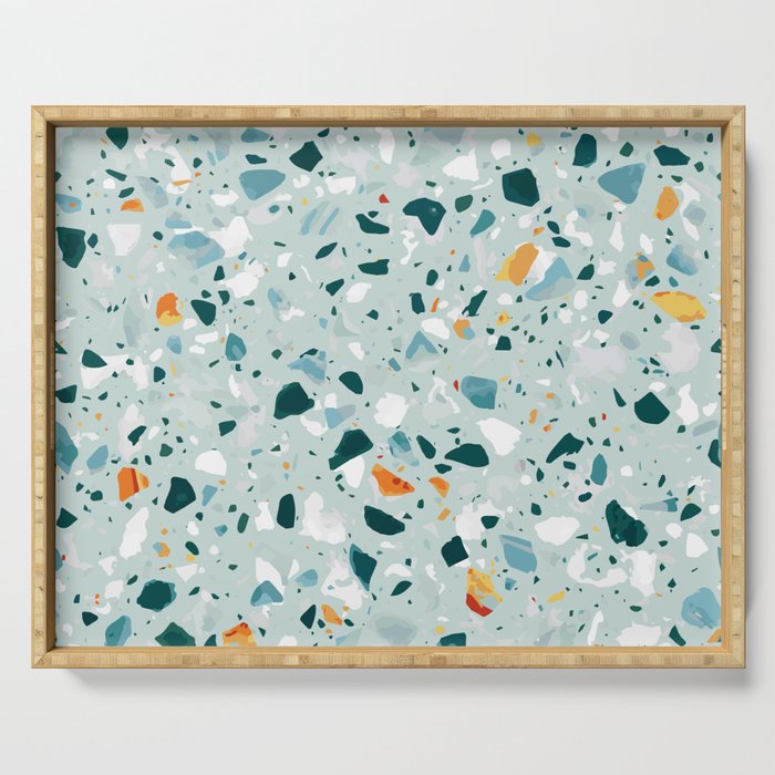 Mint Terrazzo, Eclectic Marble Texture Pattern, Colorful Neutral Pastel Illustration, Floor Tiles Serving Tray Gallery Image 1