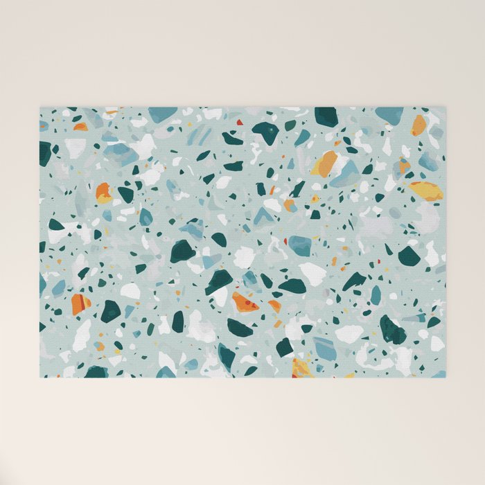 Mint Terrazzo, Eclectic Marble Texture Pattern, Colorful Neutral Pastel Illustration, Floor Tiles Welcome Mat Gallery Image 1