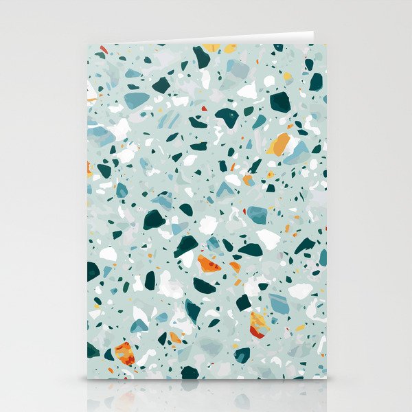 Mint Terrazzo, Eclectic Marble Texture Pattern, Colorful Neutral Pastel Illustration, Floor Tiles Stationery Card Gallery Image 1