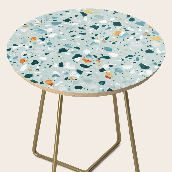 Mint Terrazzo, Eclectic Marble Texture Pattern, Colorful Neutral Pastel Illustration, Floor Tiles Side Table Gallery Image 2