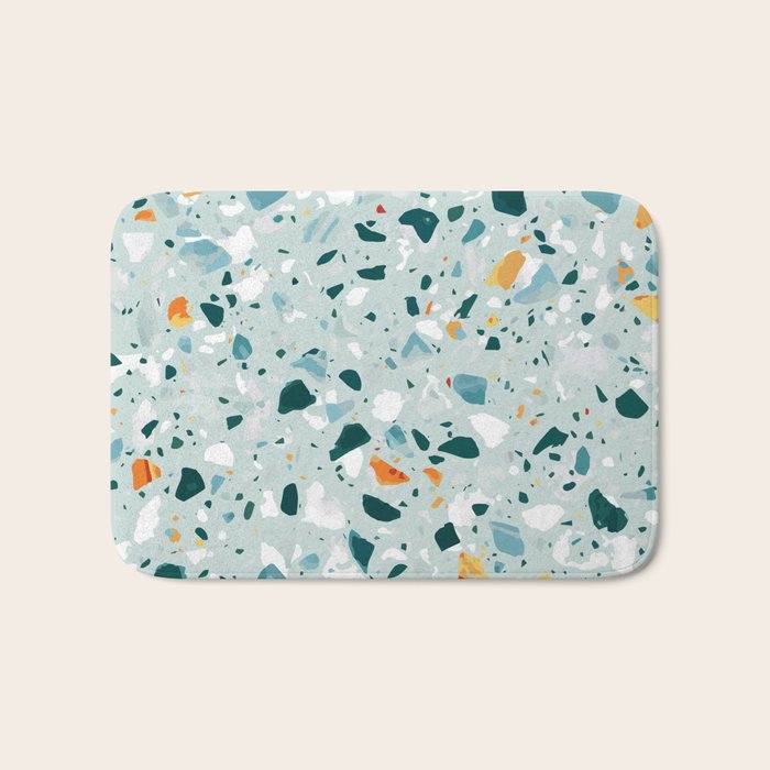 Mint Terrazzo, Eclectic Marble Texture Pattern, Colorful Neutral Pastel Illustration, Floor Tiles Bath Mat Gallery Image 1