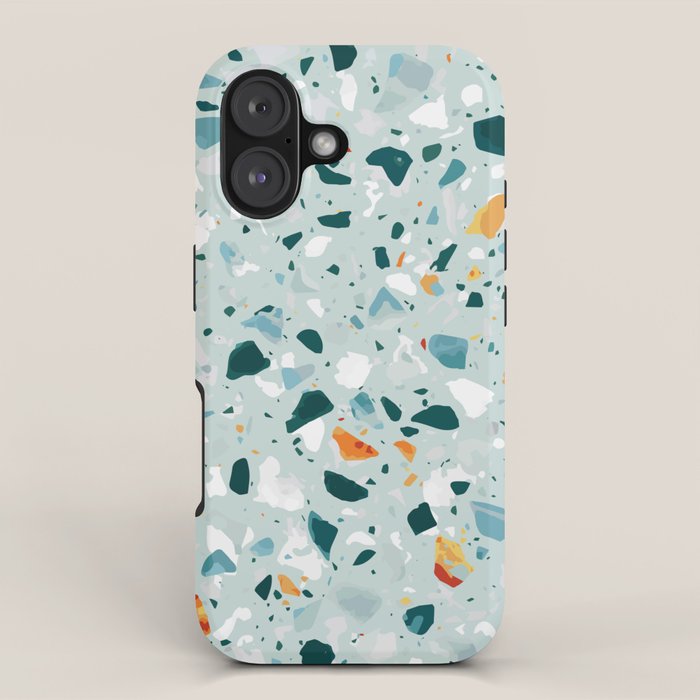 Mint Terrazzo, Eclectic Marble Texture Pattern, Colorful Neutral Pastel Illustration, Floor Tiles iPhone Case Gallery Image 1