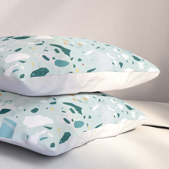 Mint Terrazzo, Eclectic Marble Texture Pattern, Colorful Neutral Pastel Illustration, Floor Tiles Pillow Sham Gallery Image 3