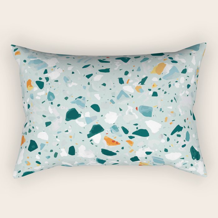 Mint Terrazzo, Eclectic Marble Texture Pattern, Colorful Neutral Pastel Illustration, Floor Tiles Rectangular Pillow Gallery Image 1