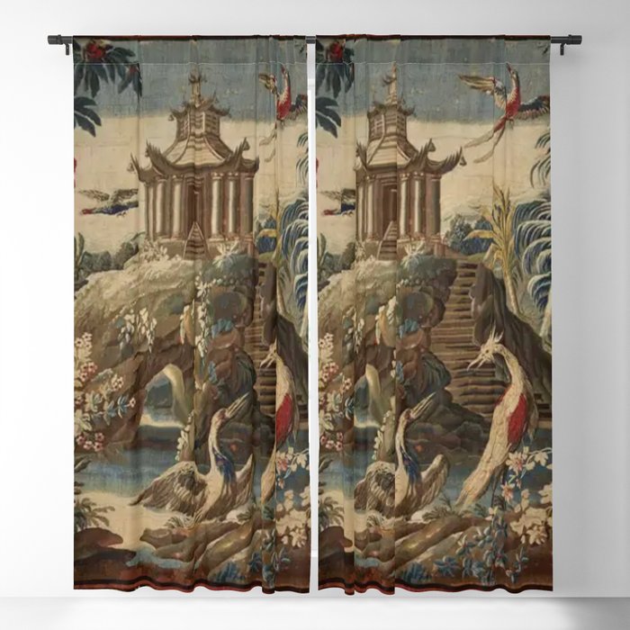 Antique 18th Century Chinoiserie French Gobelin Tapestry Window Curtain Gallery Image 5